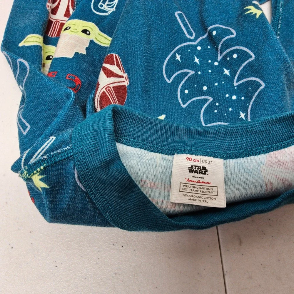 Hanna Andersson Star Wars Pajama Top Kids 3T Teal Blue Mandalorian Grogu Holiday